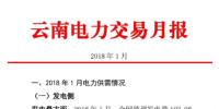 2018年1月云南電力交易月報(bào)：省內(nèi)市場共成交電量70.04億千瓦時(shí) 同比增長39.78%