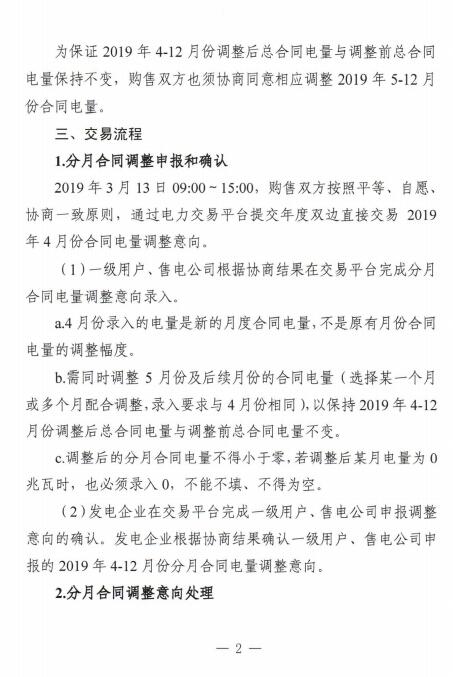 安徽2019年4月電力直接交易合同分月電量調(diào)整3月13日展開(kāi)