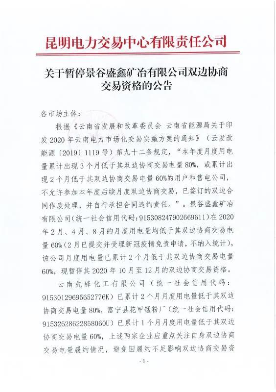 雙邊協(xié)商交易電量履約不足！云南一家電力用戶(hù)被暫停雙邊協(xié)商交易資格